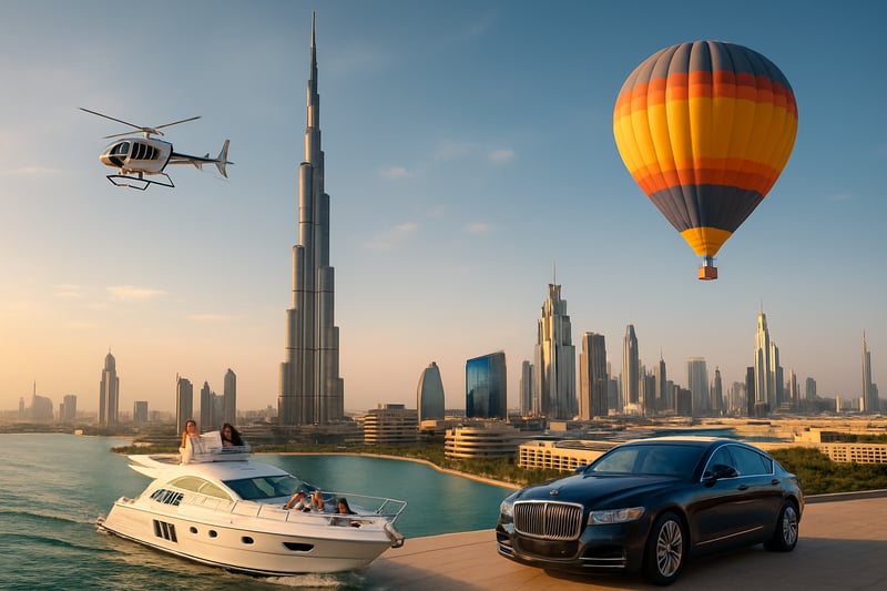 Dubai skyline with Burj Khalifa and luxury travel experiences Dubai skyline with Burj Khalifa and luxury travel experiences