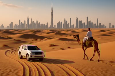 Dubai skyline with desert adventure Dubai skyline with desert adventure
